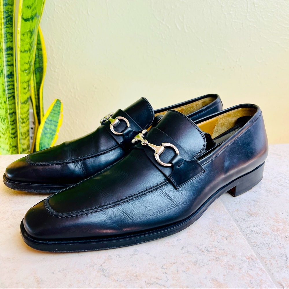 MAGNANNI Black Horse Bit Leather Loafers Dress Shoes Slip On 9 M - Picture 1 of 13